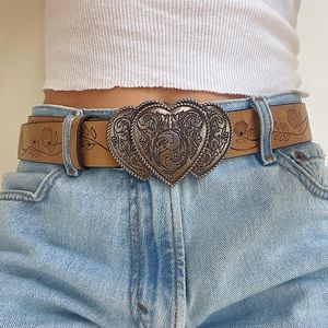 Western Heart Buckle Floral Belt